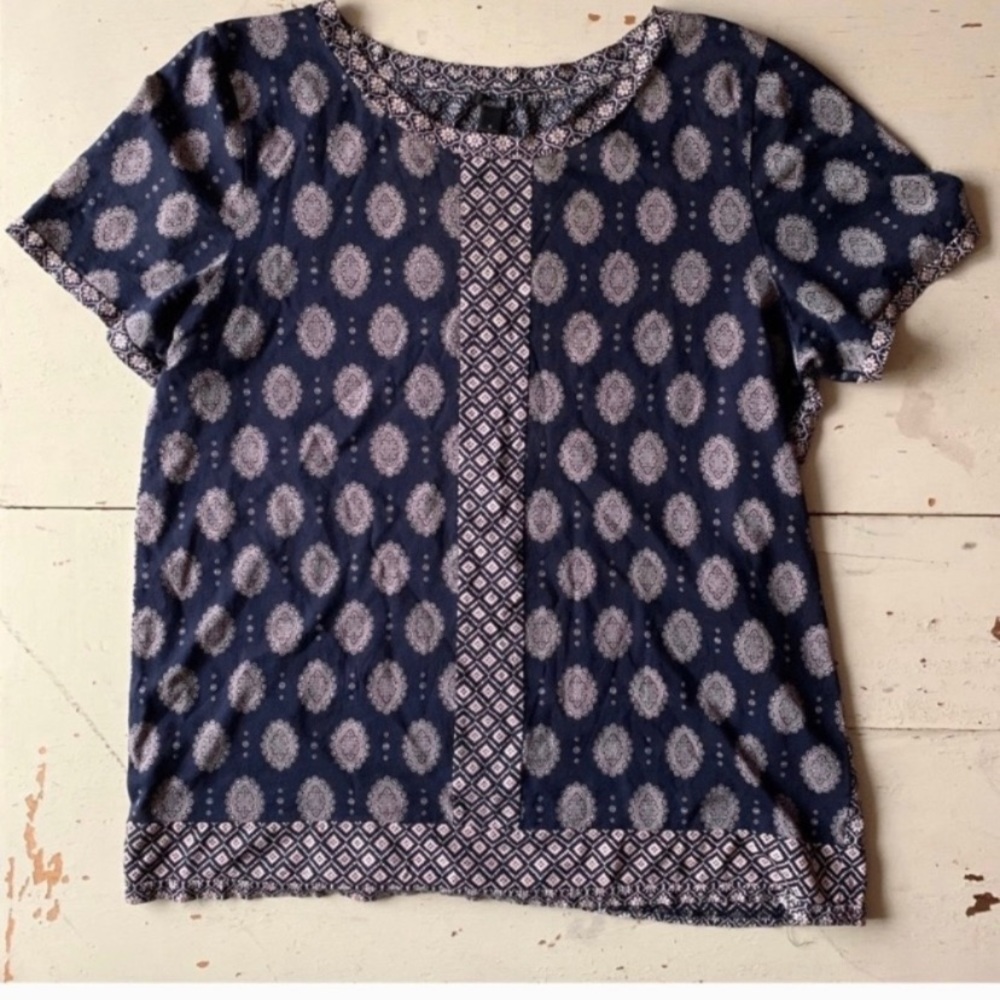 J Crew : printed blue cotton top